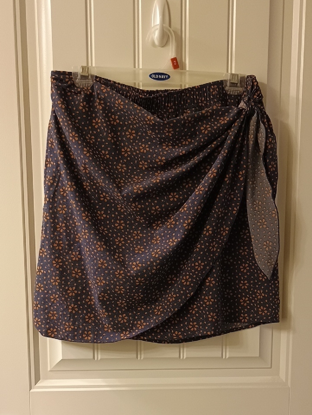 Toad&Co Navy Floral Asymmetrical Wrap Skirt with Rust Dots